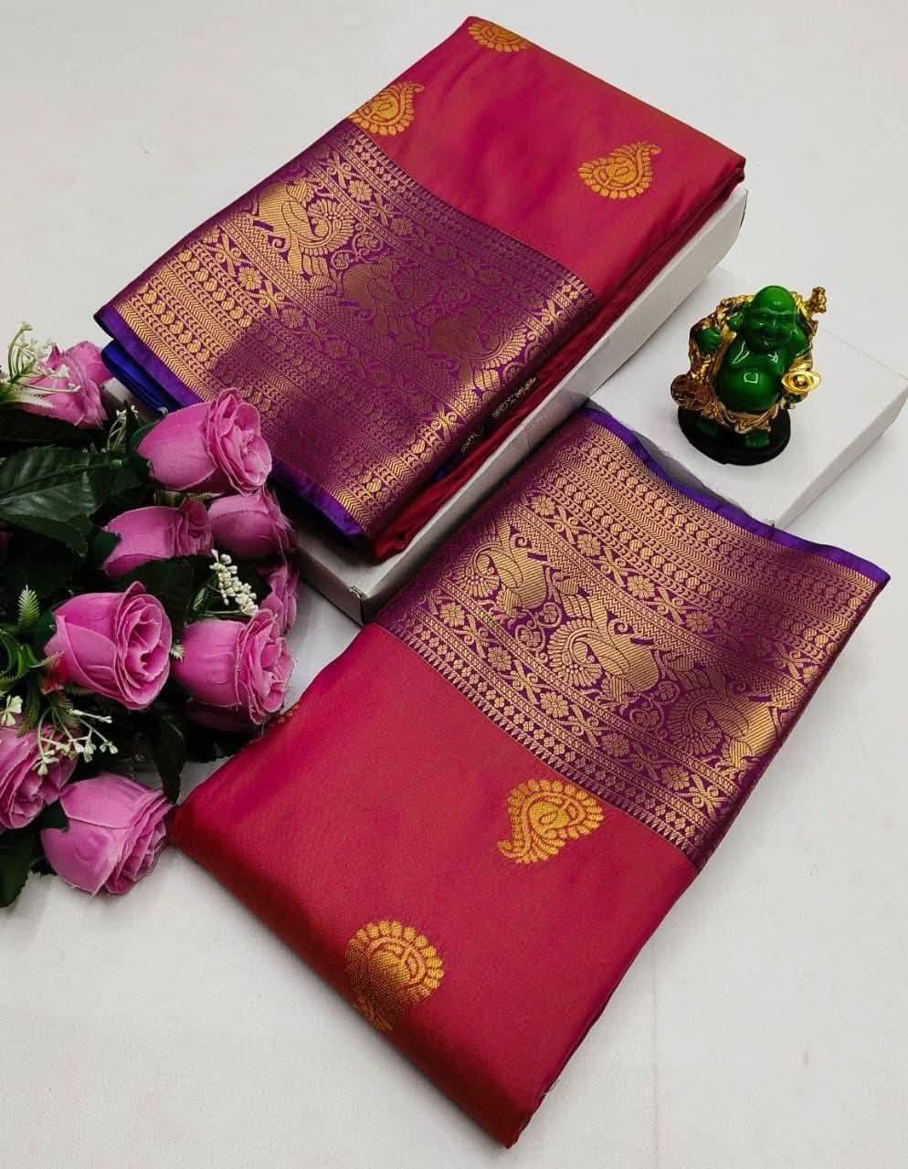 SOFT SILK PATTU SAREE CONTRAST PLAIN BLOUSE