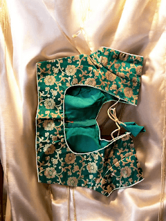 EMERALD GREEN BANARAS SILK BLOUSE WITH GOLDEN ZARI WORK