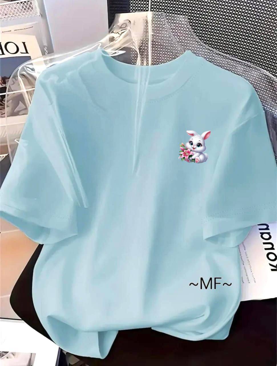 LIGHT BLUE TEE WITH A BUNNY PRINT
