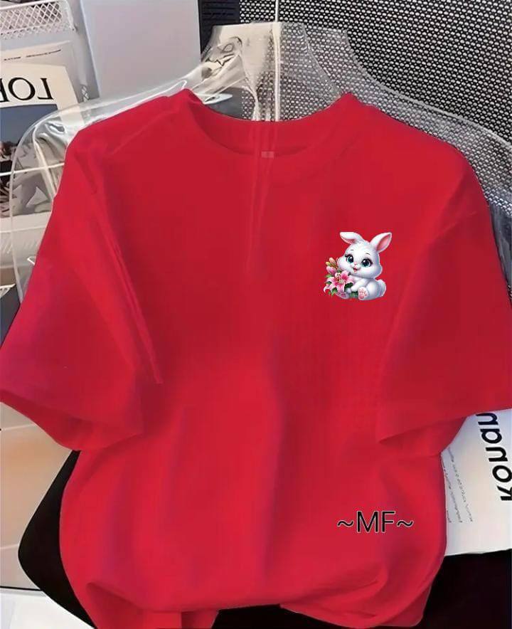 RED TEE WITH A BUNNY PRINT
