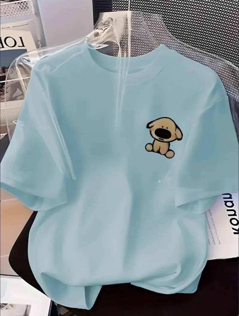LIGHT BLUE TEE WITH A CUTE DOG PRINT