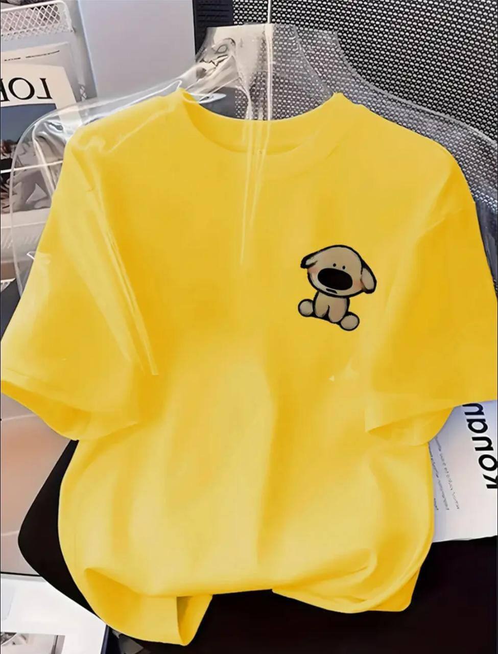 YELLOW TEE WITH A CUTE DOG PRINT