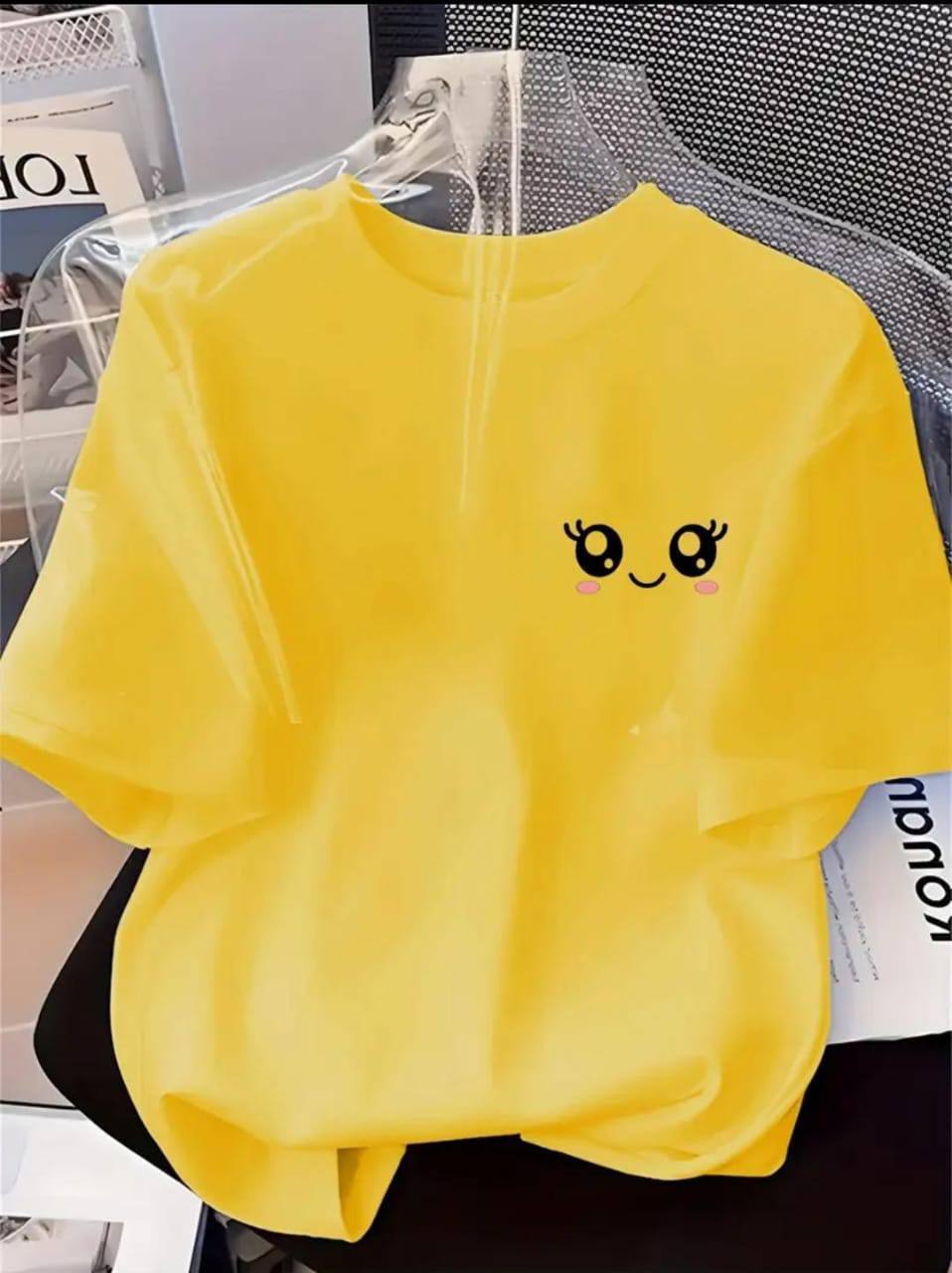 YELLOW TEE WITH A SMILEY FACE PRINT