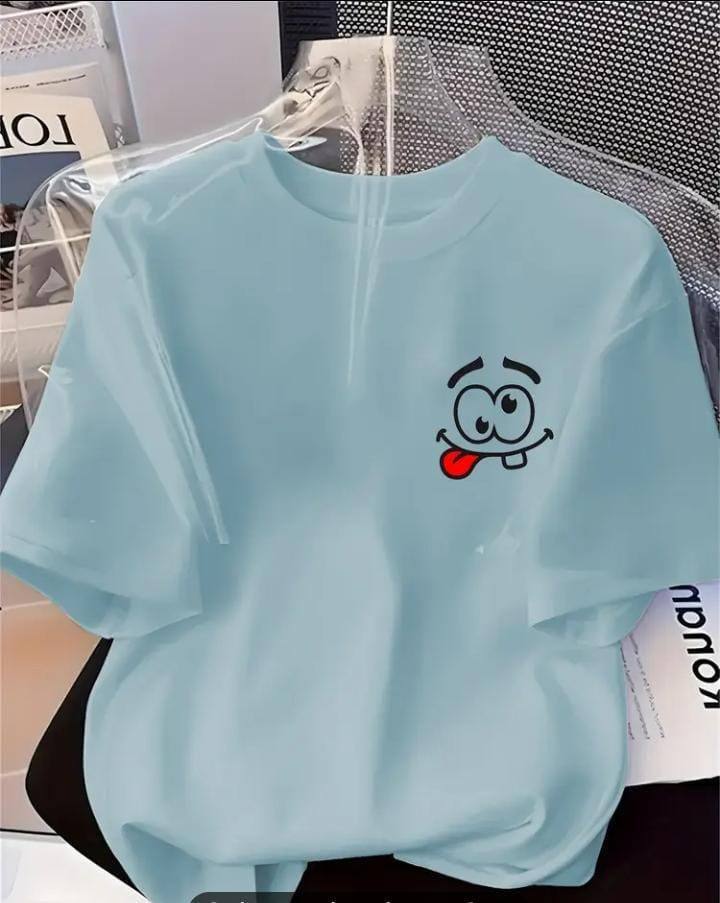LIGHT BLUE TEE WITH A FUNNY FACE PRINT