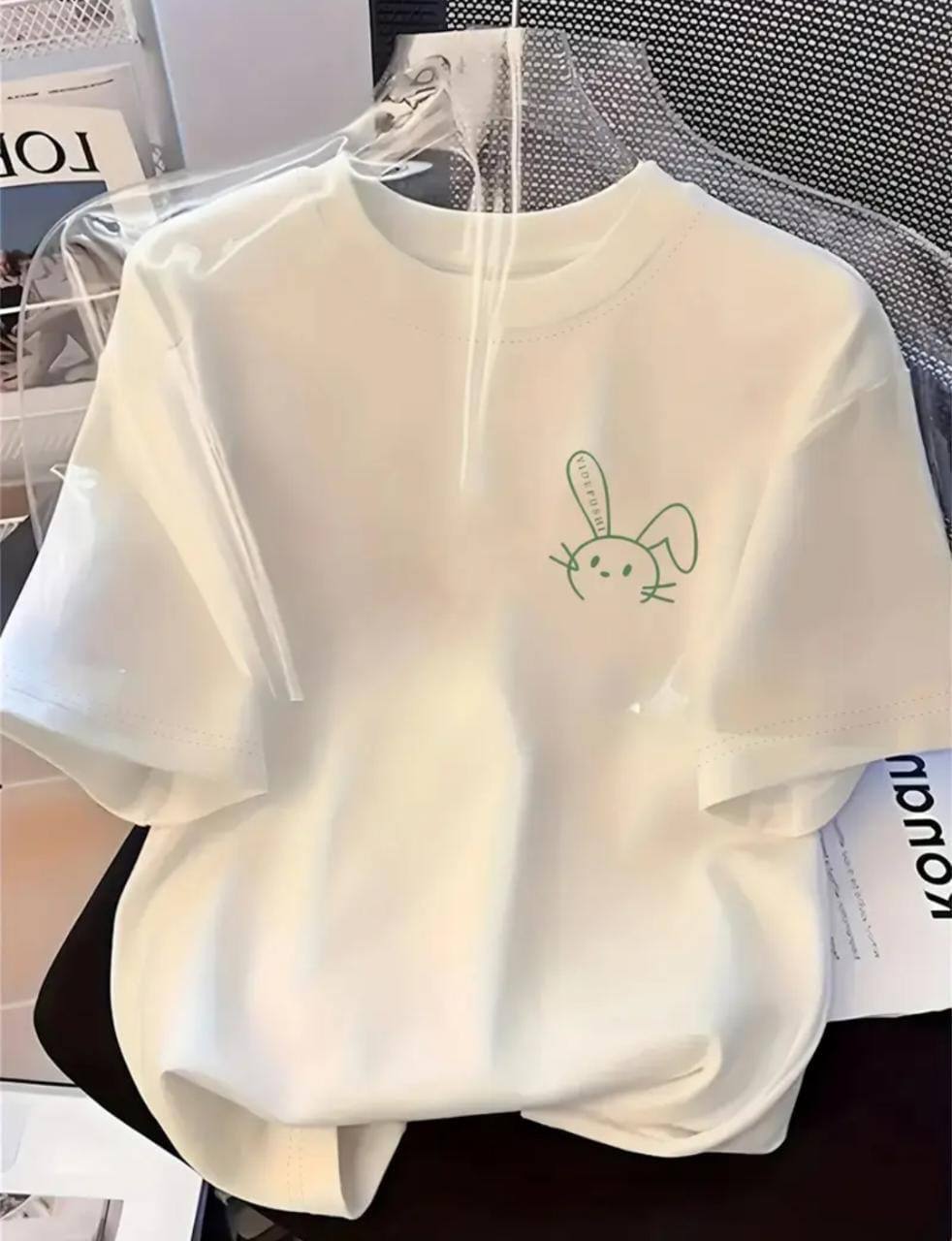 WHITE TEE WITH CUTE RABBIT PRINT