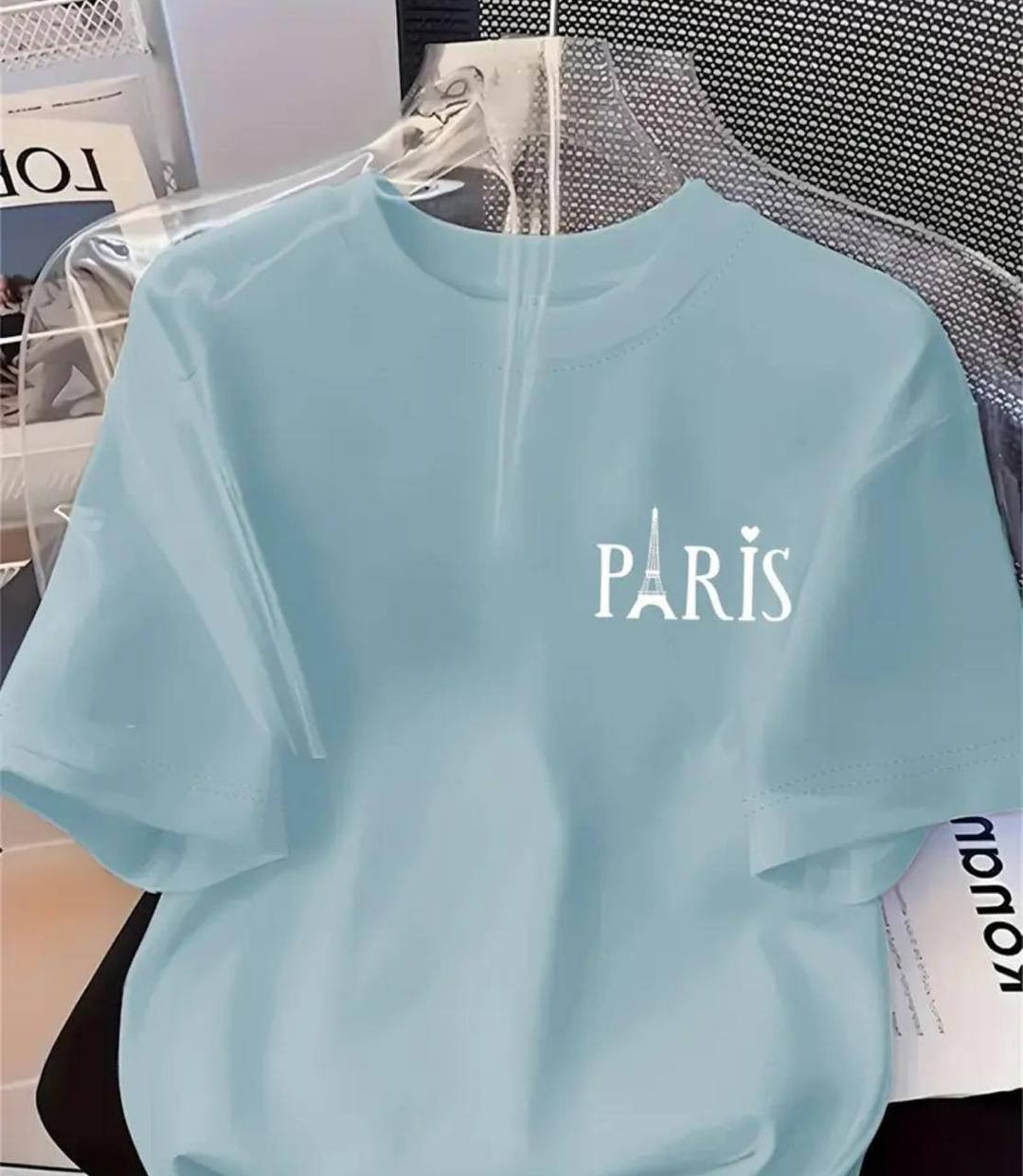 LIGHT BLUE TEE WITH 'PARIS' PRINT