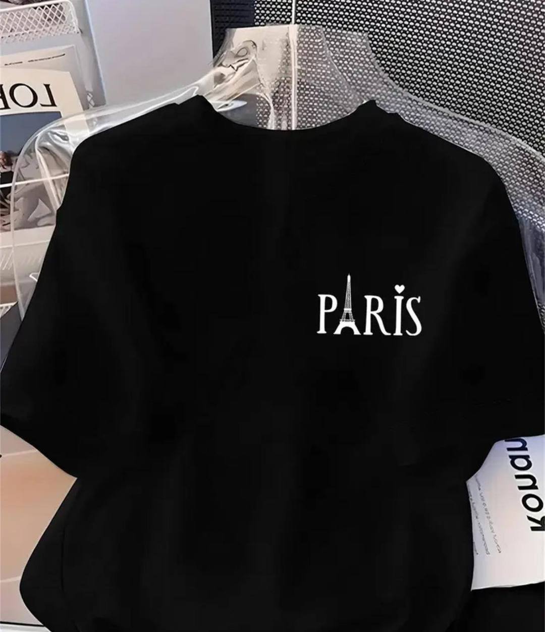 BLACK TEE WITH 'PARIS' PRINT