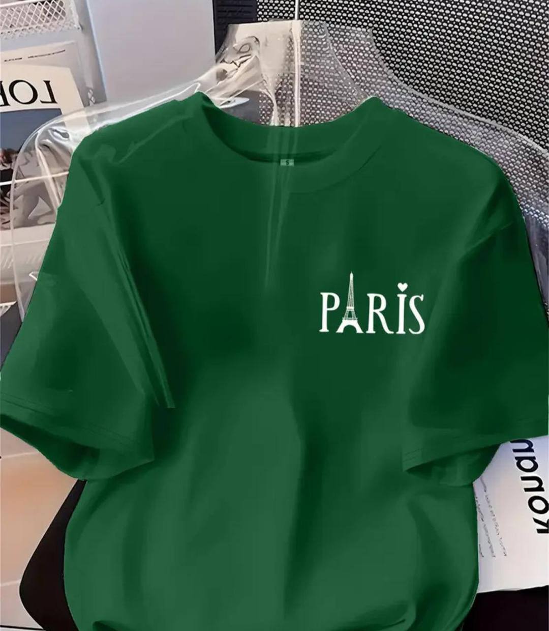 DARK GREEN TEE WITH 'PARIS' PRINT