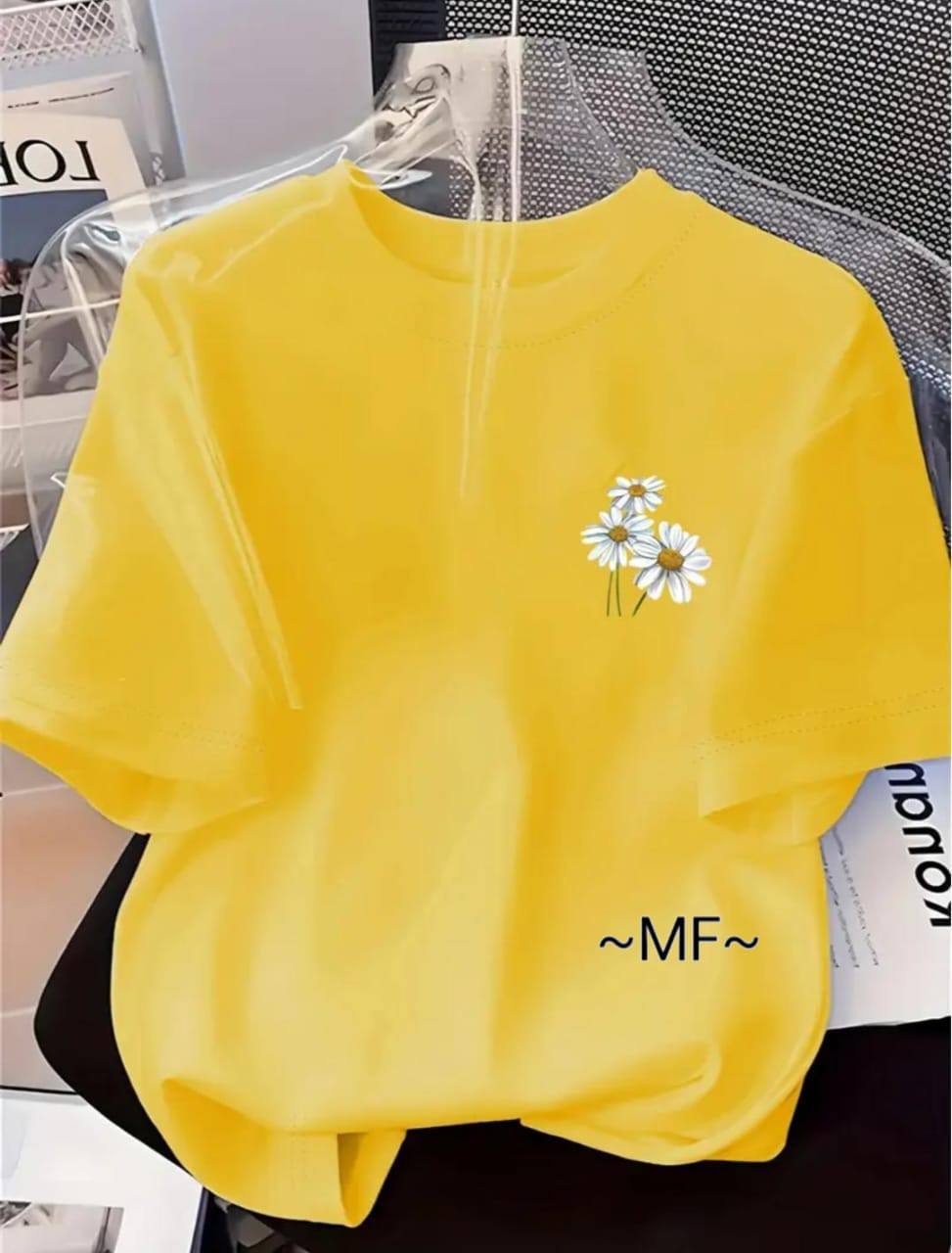 YELLOW TEE WITH A FLORAL DESIGN