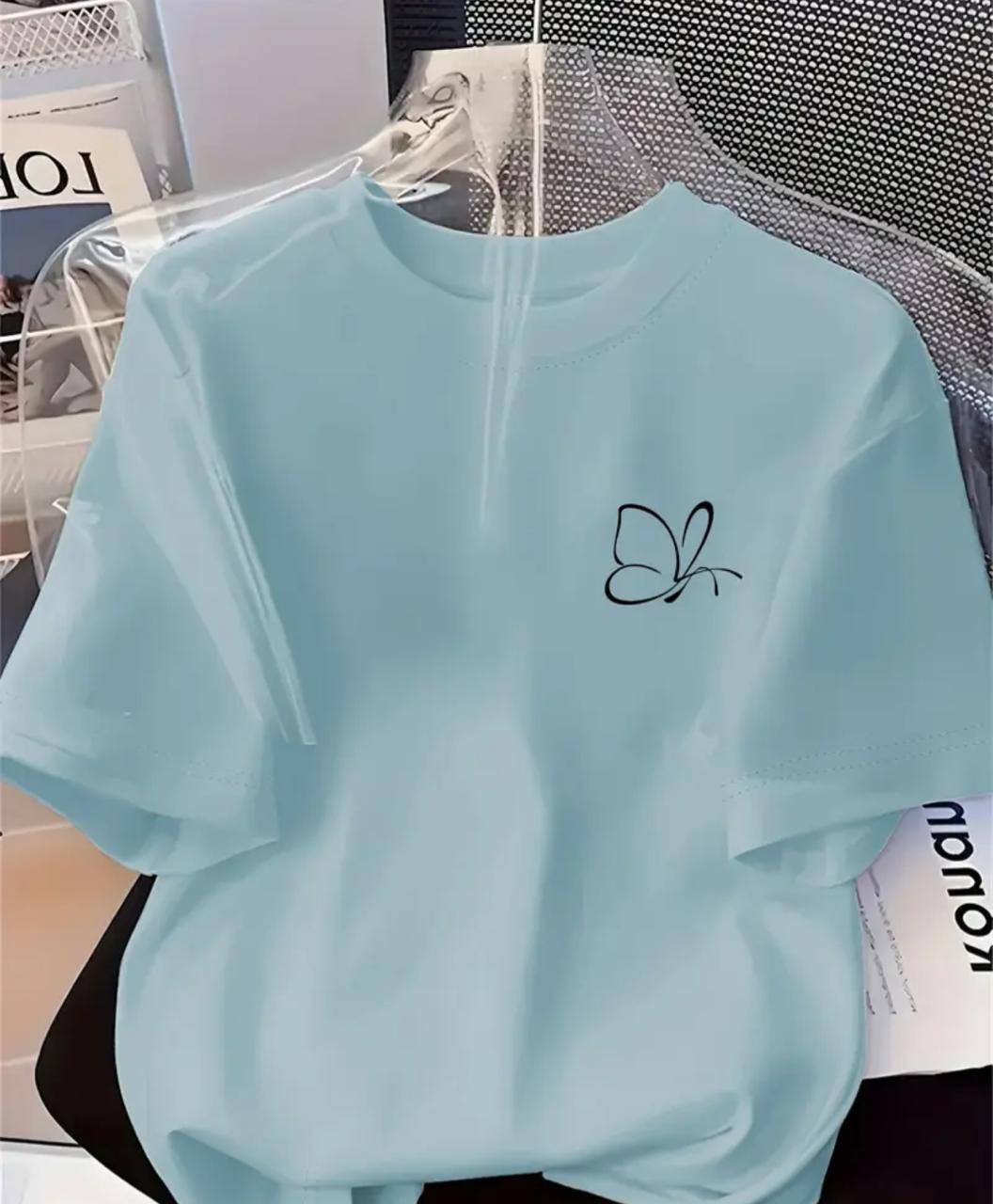 SIMPLE LINE ART BUTTERFLY TEE – LIGHT BLUE