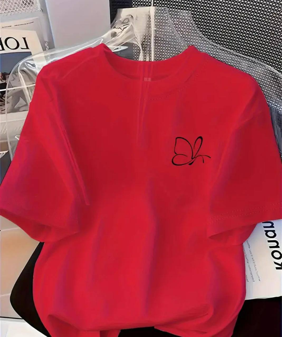 SIMPLE LINE ART BUTTERFLY TEE – RED