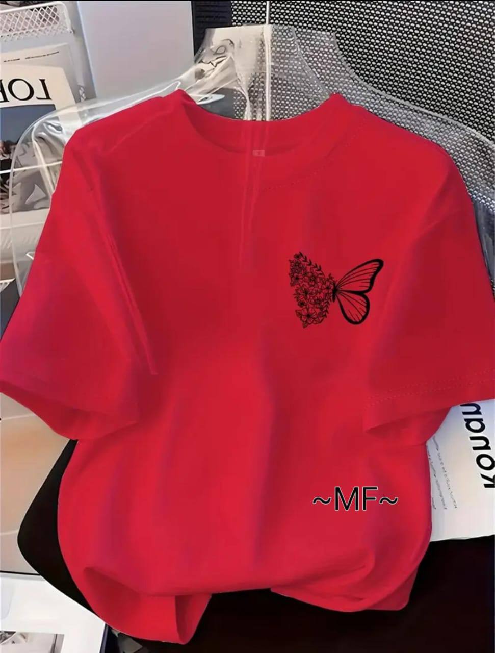 BUTTERFLY BLOOM PRINT TEE – RED