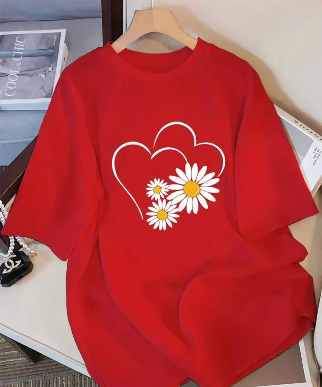 RED TEE WITH FLOWER PRINT