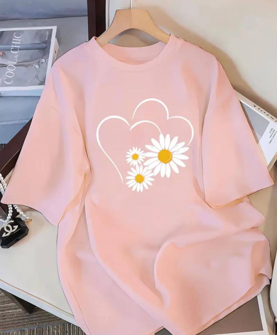 PINK TEE WITH FLOWER PRINT