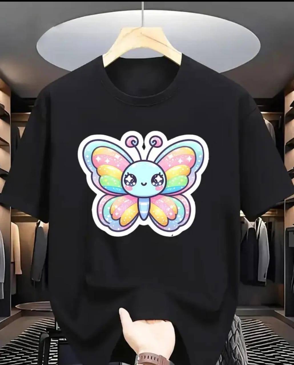 BUTTERFLY BLACK COLOR TEE WITH LADIES