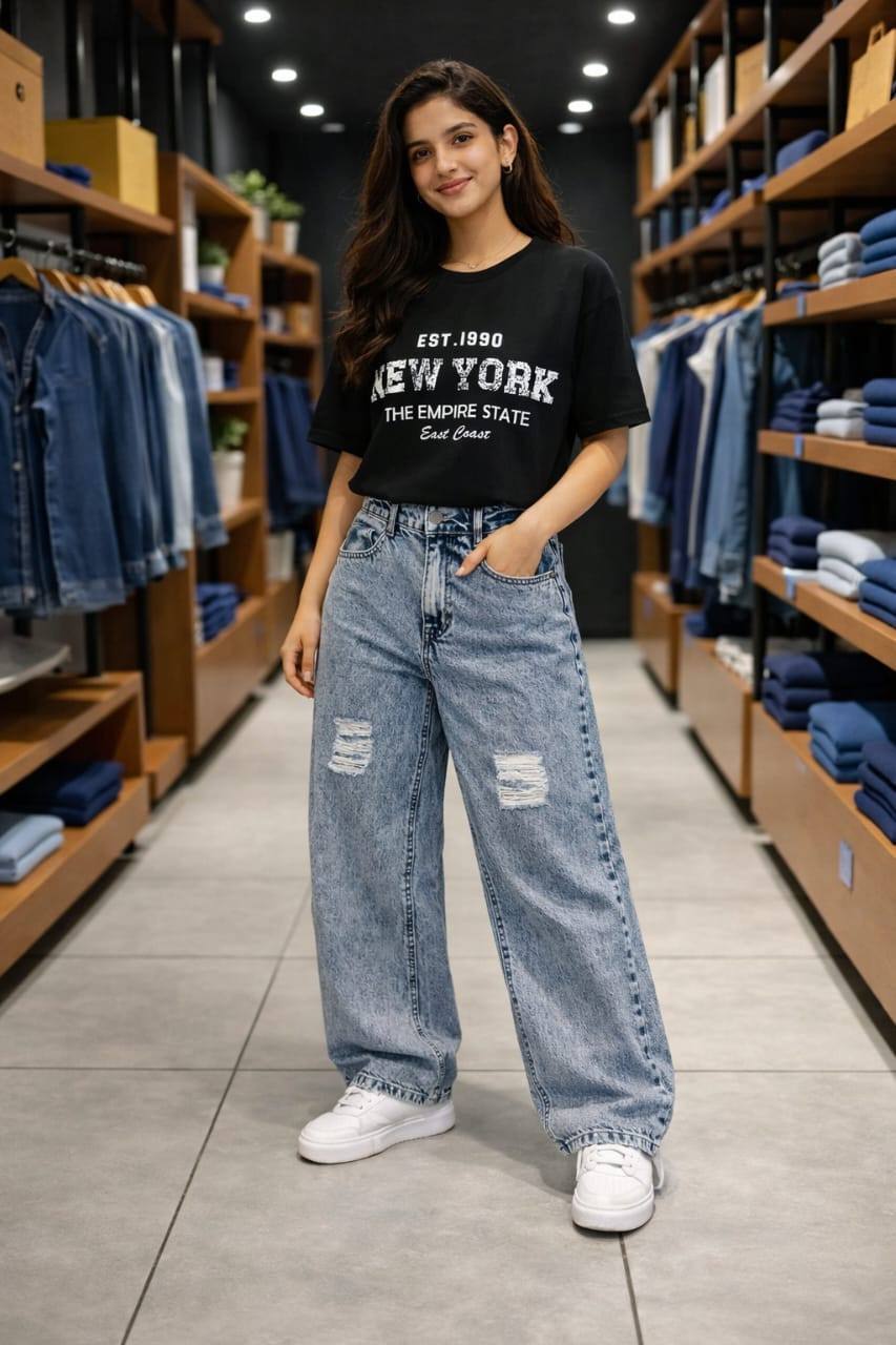 LADIES WIDE BAGGY DENIM