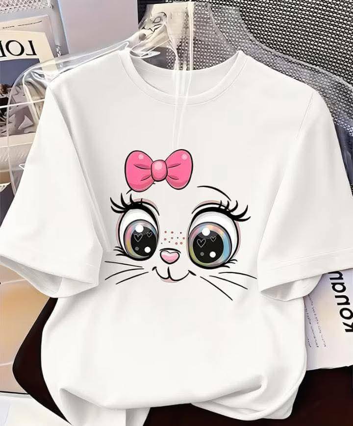 CAT PRINT WHITE TEE FOR SALE