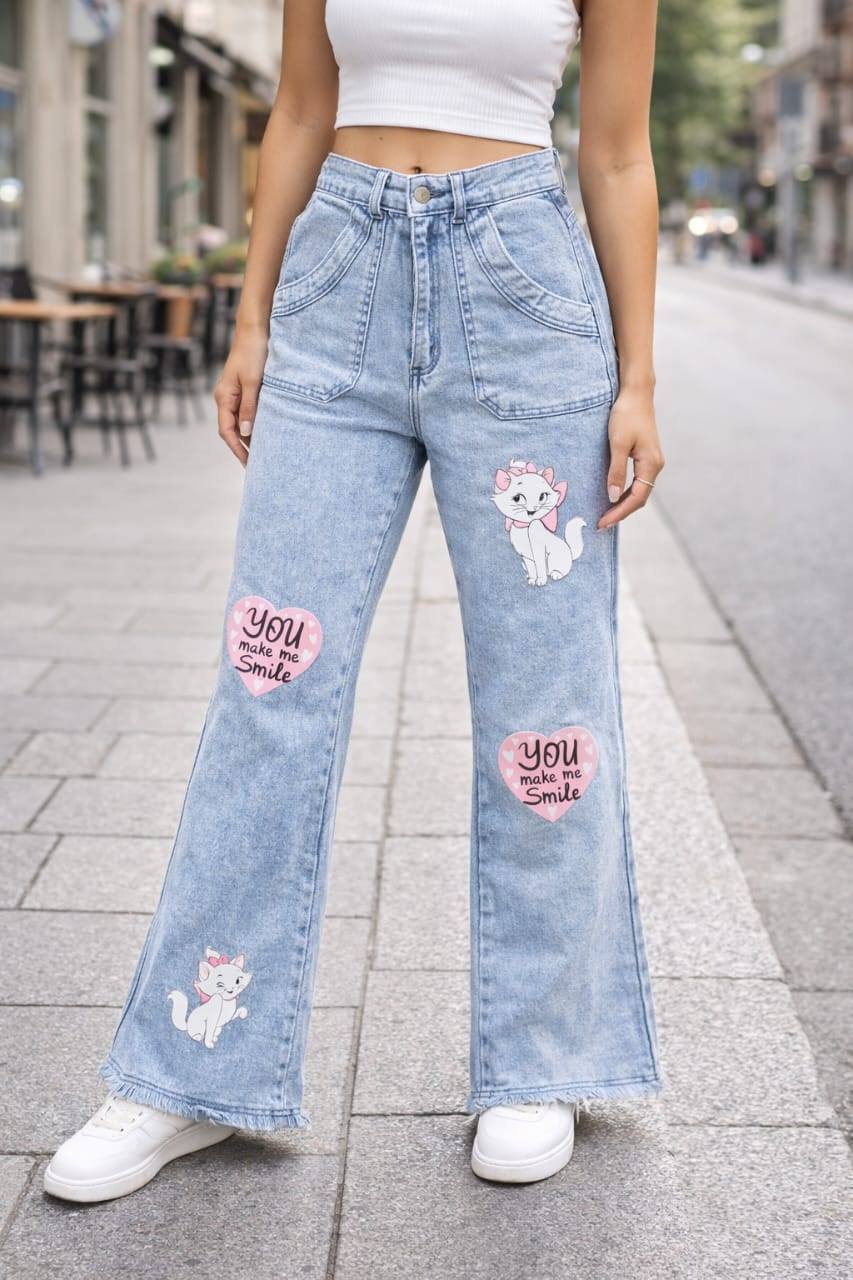 LADIES BIG FOLD PRINT DENIM
