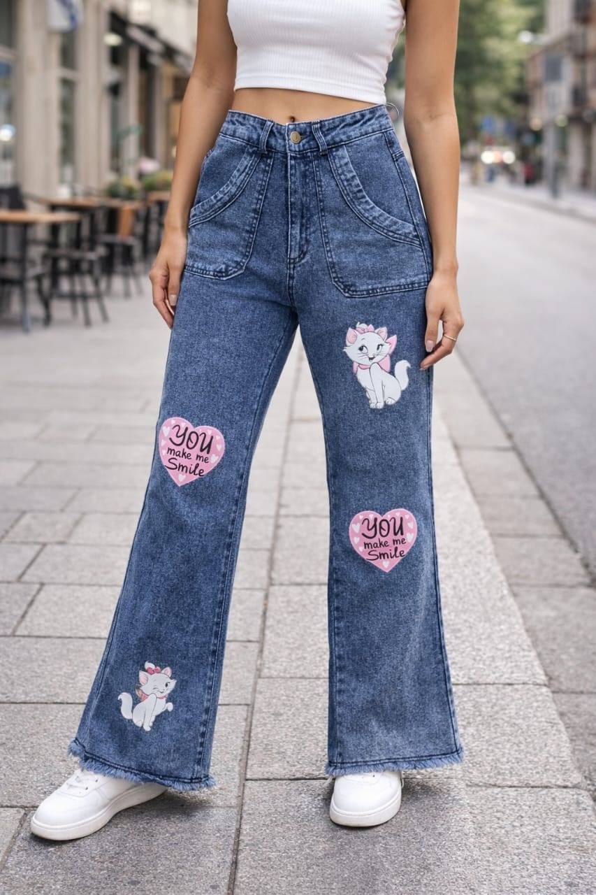 LADIES BIG FOLD PRINT DENIM