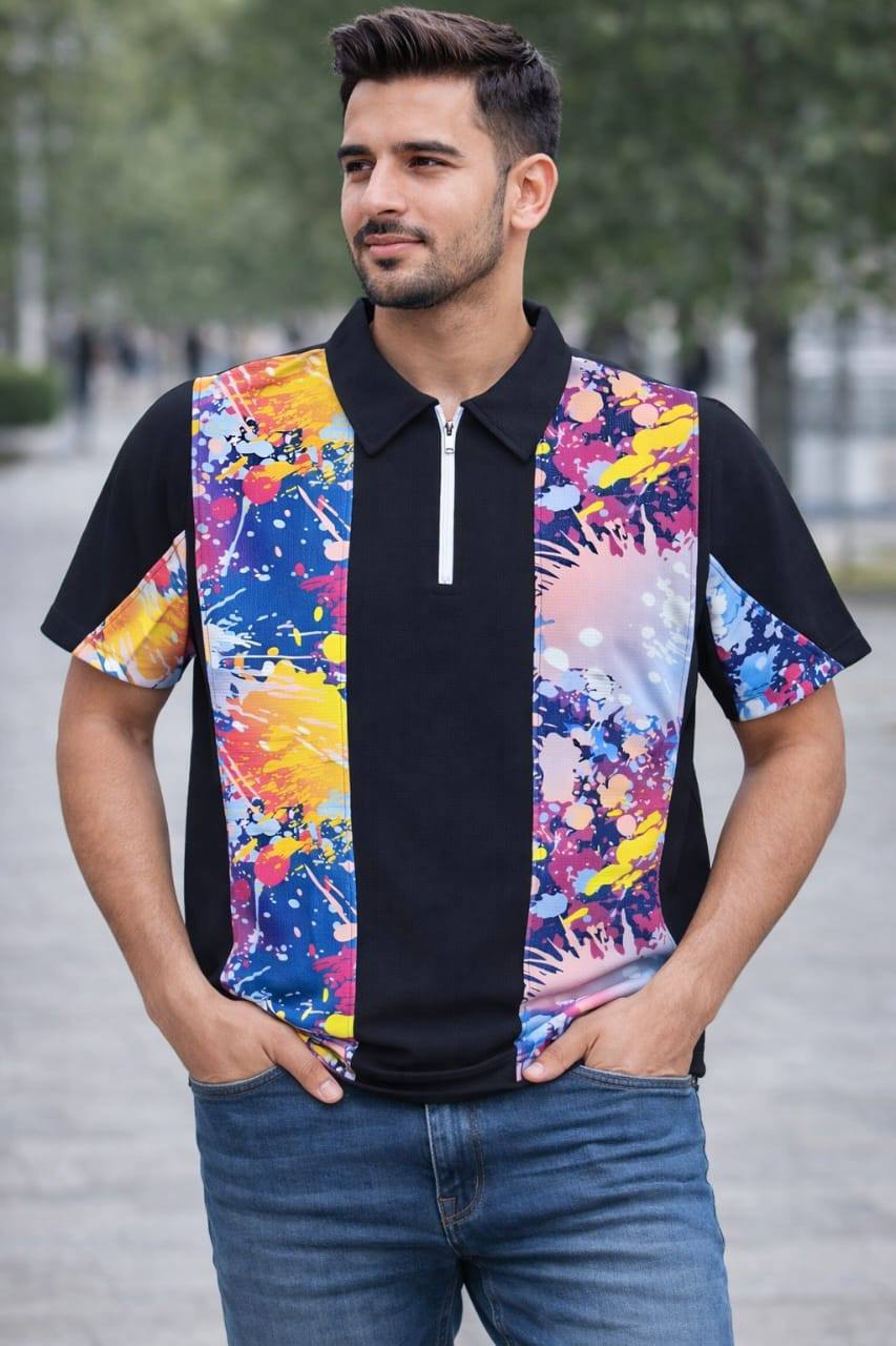 STYLISH TWO TONE COLLAR T-SHIRT