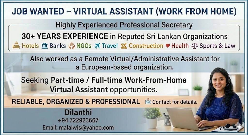 JOB WANTED – VIRTUAL ASSISTANT POSITION (WORK FROM HOME)