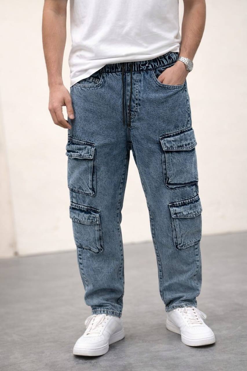 ACID WASH BIG FOLD CARGO DENIM