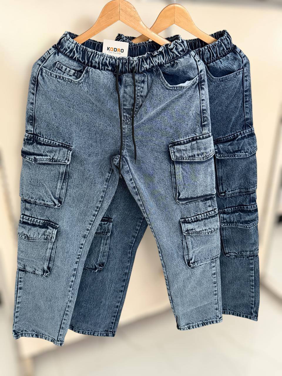 ACID WASH BIG FOLD CARGO DENIM