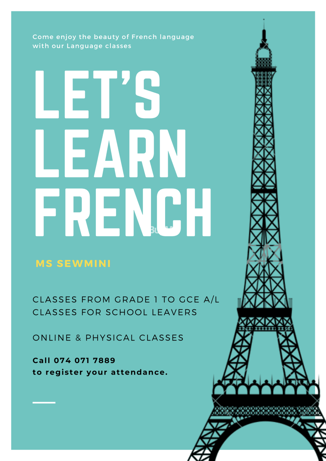FRENCH CLASSES FROM GRADE 1 TO GCE A/L AND ADULTS