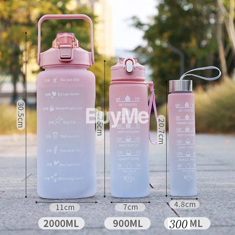 ET OF 3 WATER BOTTLE WITH MOTIVATIONAL TIME MARKER