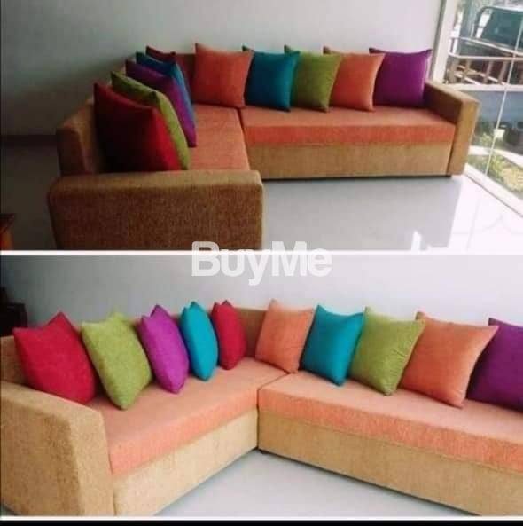 ORANGE & BEIGE L SHAPED SOFA SET - 34