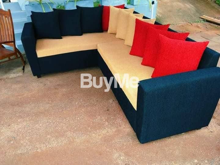 BLACK & BEIGE L SHAPED SOFA SET