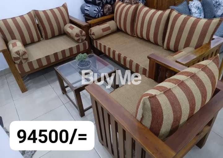 BEIGE & BROWN WOODEN SOFA SET - 49