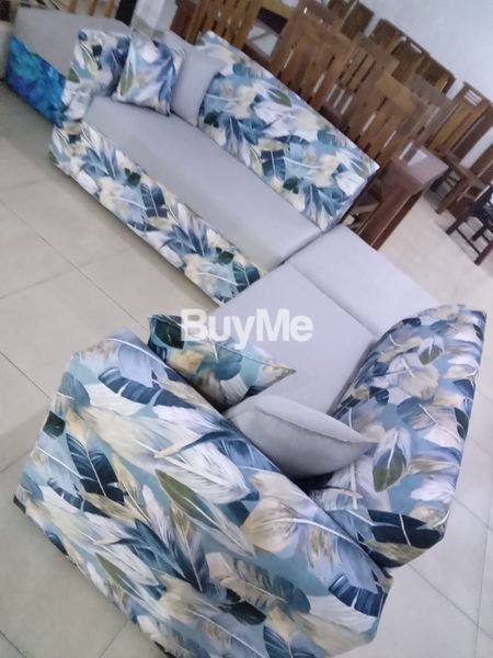 BLUE & ASH FLORAL DESIGNED SOFA SET - 55