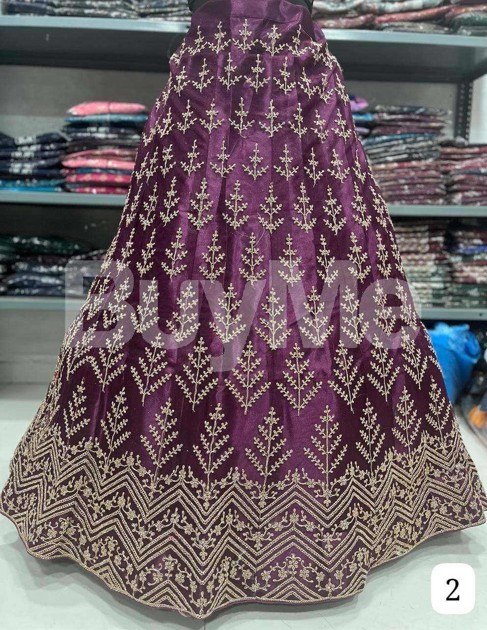 NET LEHENGA WITH CODING WORK - PURPLE