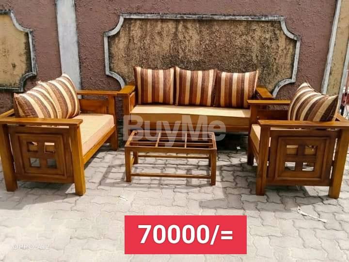 3-2-1 SOFA SET - BROWN & BEIGE FABRIC