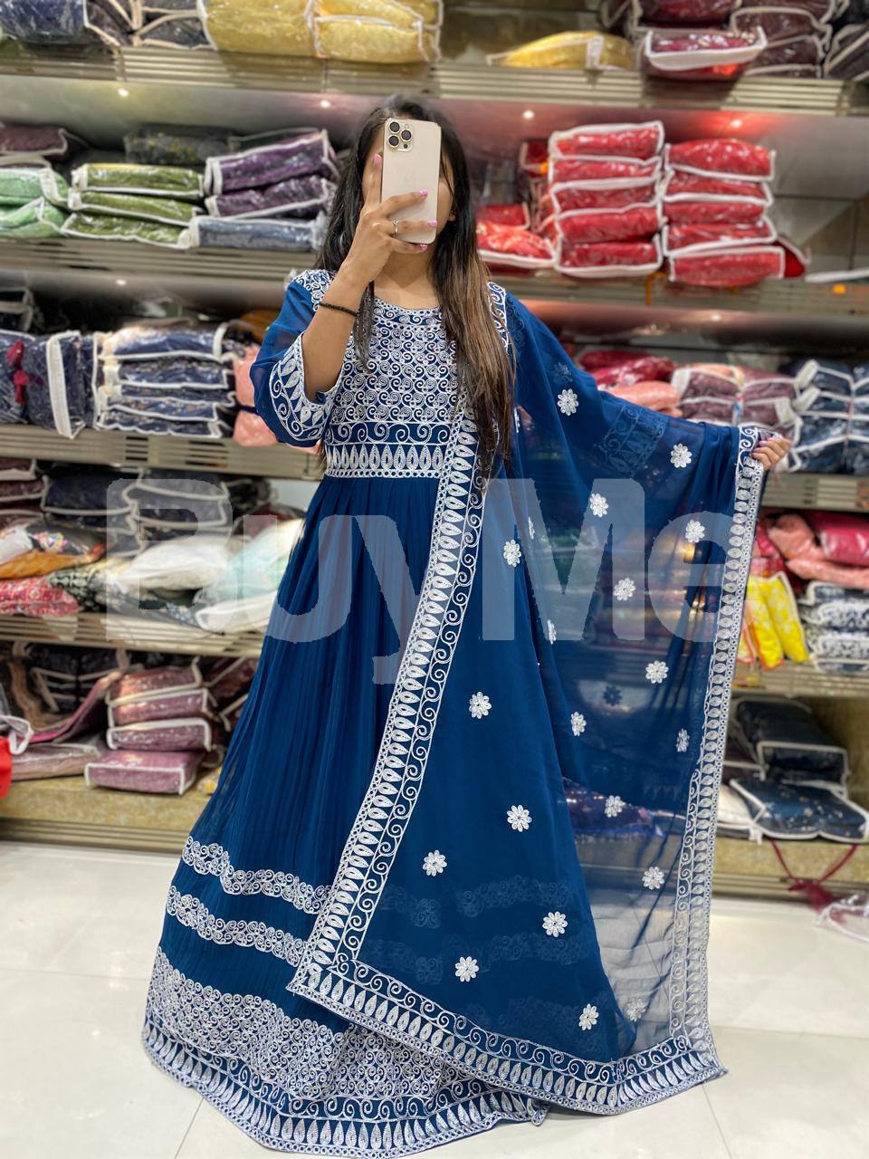 HAVEY GEORGEET WITH CREZ & HAVEY EMBROIDERY WORK DRESS - BLUE
