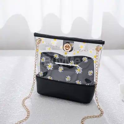 LADIES TRANSPARENT TWO PIECES SIDE BAG - BLACK