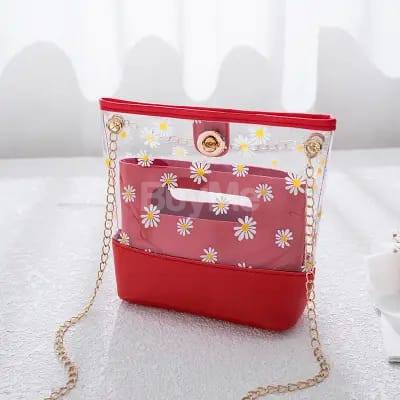 LADIES TRANSPARENT TWO PIECES SIDE BAG - RED